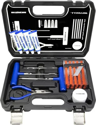 Produktbild von Reparatursatz für Reifen, 47-teilig – Pannenset mit Vulkanisationsstreifen – Notfallreparatur für Reifen – Professionelle Qualität – 47 Teile – Schwarz