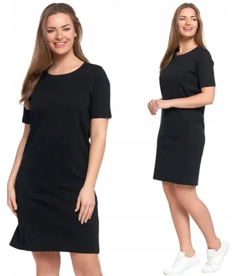 Produktbild von Damen-Baumwollkleid, Kurzarm, knielang, bequem, MORAJ XL, Schwarz