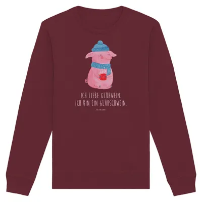Produktbild von Mr. & Mrs. Panda Baumwoll Pullover Schwein Glühwein Größe L - Burgundy - Geschenk, Punsch, Weihnachtsmarkt, Pulli, Bio-Pullover, Weihnachten, Glühschwein, Bio, Sweater