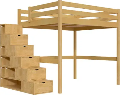 Produktbild von Hochbett holz mit Treppenregal Sylvia - 160x200 - Honig