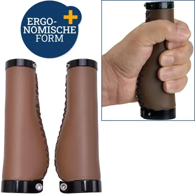 Produktbild von Set Fahrradgriffe Ergo-Grip Leder-Optik 135mm Braun