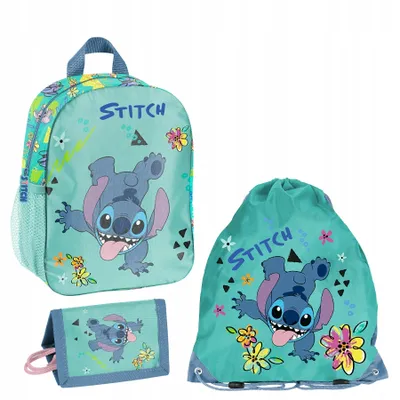 Image de Ensemble de sac à dos PASO pour la maternelle Stitch, 3 pièces – sac à dos, porte-monnaie, sac de sport – pour enfants, maternelle