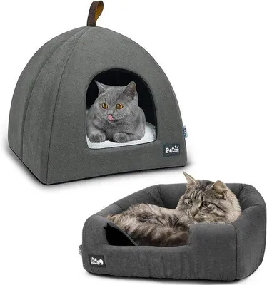 Productafbeelding van Kattenmand van zacht pluche, ideaal voor de winter - grijs - geschikt voor kleine tot middelgrote katten