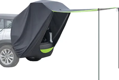 Image de Tente SucceBuy pour hayon arrière de voiture (tente principale 1,5 x 1,5 m), tente de camping imperméable (PU2000 mm) avec protection solaire et sac de transport, tente arrière pour SUV pour le camping, la randonnée et les activités de plein air, facile à transporter