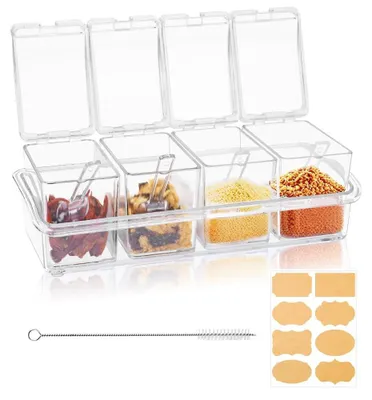 Image de Lot de 4 boîtes transparentes à épices avec cuillères et étiquettes