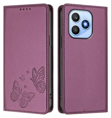 Image de Étui en cuir pour Honor X8D, étui de protection type portefeuille en cuir gaufré motif papillon avec support, violet