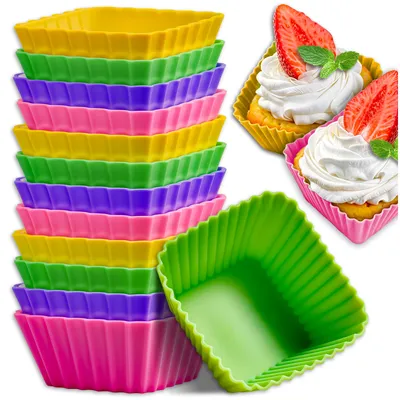 Produktbild von Kuketo | Silikon-Muffinförmchen 12 Stück – Wiederverwendbare Backförmchen für Muffins und Cupcakes – Farbmix, -40°C bis +230°C