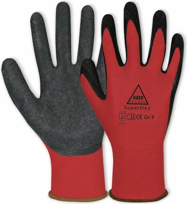 Immagine prodotto di HASE GUANTI DI SICUREZZA Guanti da lavoro in lattice Superflex, EN 388, EN 420, taglia 11, rosso/nero