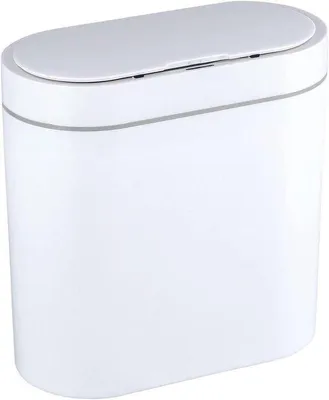 Image de Petite poubelle blanche avec couvercle, 9,5 litres, modèle étroit, étanche, avec détecteur de mouvement