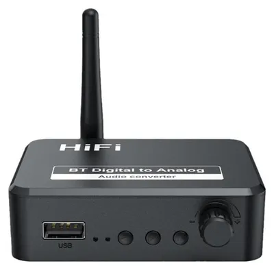 Immagine prodotto di Convertitore Audio Digitale ad Analogico Techstar® OT13, Compatibile Bluetooth 5.1, USB, AUX 3.5 mm, Cavo Audio Ottico, RCA, Nero