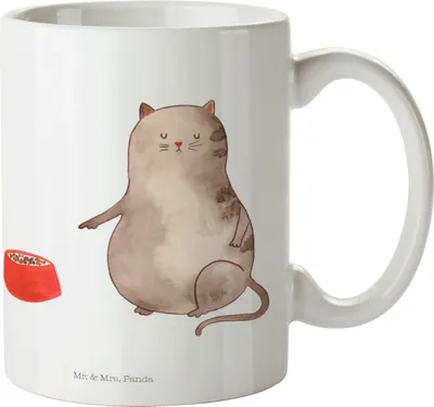 Produktbild von Mr. & Mrs. Panda Kaffeetasse Katze Fressen - Weiß - Geschenk, Pott, Tasse, Kaffeebecher, Keramiktasse, Becher
