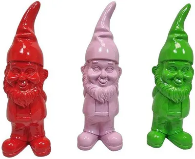Zdjęcie produktu dla Dekoracyjne figurki ogrodowe przedstawiające krasnale - zestaw 3 sztuk - wielokolorowe