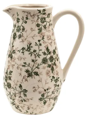 Productafbeelding van Clayre & Eef Decoratieve kan 20x14x25 cm, groenbeige, keramiek, bloemenmotief
