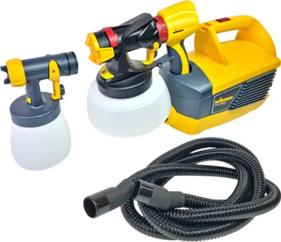 Two paint sprayers and a hose are displayed against a white background.