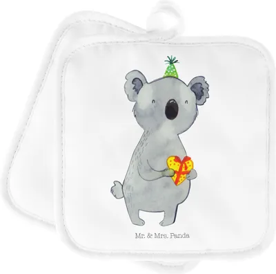 Produktbild von Mr. & Mrs. Panda Topflappen Koala Geschenk - Weiß - Ofenlappen, Topfuntersetzer, topfhalter, Party, Geburtstag, Topflappenset, Set