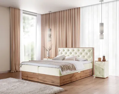Produktbild von Kontinentales Bett 120x200 CHANTELLE 10 - Wotan-Eiche / Ecru + GRATIS Matratzenauflage