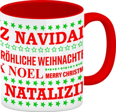 Produktbild von Fröhliche Weihnachten Kaffeebecher Henkel und Innenseite Rot