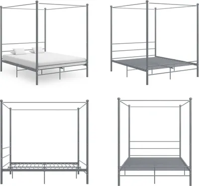Produktbild von vidaXL Himmelbett Grau Metall 160x200 cm - Bettrahmen - Metall-Bettrahmen - Bett - Betten