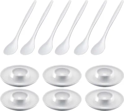 Produktbild von Westmark 6 Eierbecher Punto, rund, weiß + 6 Eierlöffel, 206222E6