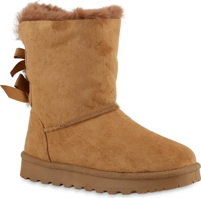 Produktbild von VAN HILL Damen Warm Gefütterte Winter Boots Stiefeletten Kunstfell Schuhe 839832, Farbe: Hellbraun, Größe: 39