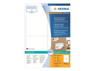 Image de HERMA Etiquettes d'adresse a4 blanc 99.1x139 mm repositionnable papier opaque mat 400 pcs.