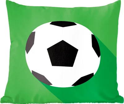 Produktbild von MuchoWow® Zierkissen Sofakissen Wohnzimmer Dekokissen 40x40 cm Eine Illustration eines Fußballs auf einem grünen Hintergrund - Jungen - Mädchen - Kinder - Foto Kissen - Schlafzimmer Dekoration