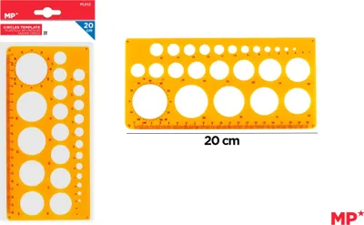 Obrázok produktu pre Šablóna na kreslenie kruhov s pravítkom 20 cm