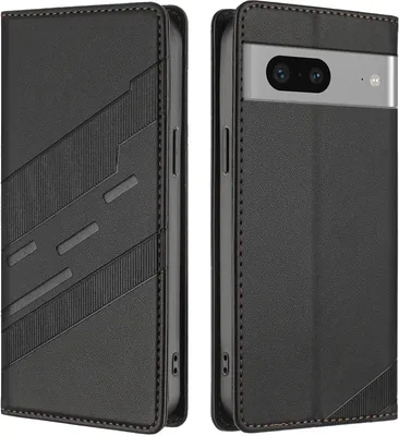 Image de Étui pour Google Pixel 7, étui portefeuille en cuirPolyuréthaneavec fente pour cartes et fonction stand Schwarz