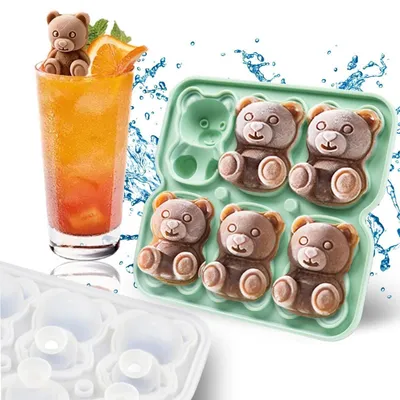 Produktbild von Silikon Eiswürfelform mit Deckel, 6 Bären, BPA-frei, wiederverwendbar