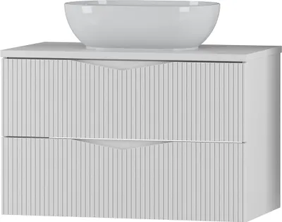Produktbild von Badezimmer Waschtisch mit 80 cm Breite in weiß mit gerillter Front, 2 Schubladen - CALURI-140