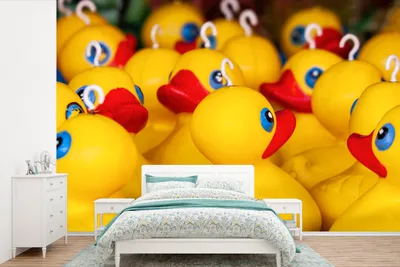 Produktbild von MuchoWow® Fototapete für Wohnzimmer oder Schlafzimmer Wandtapete Vinyl Motivtapete Gummi-Enten - Gelb - Haken - 390x260 cm - Papiertapete