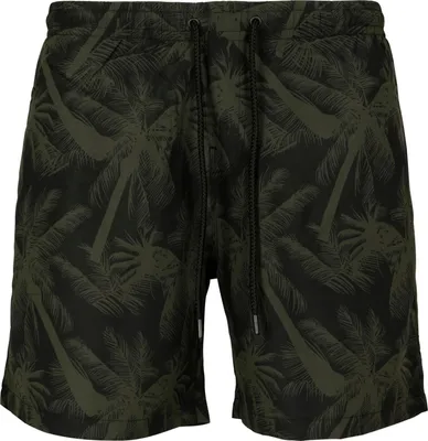 Produktbild von Urban Classics Badeshort Herren Pattern Swim Shorts Palm schwarz/oliv L