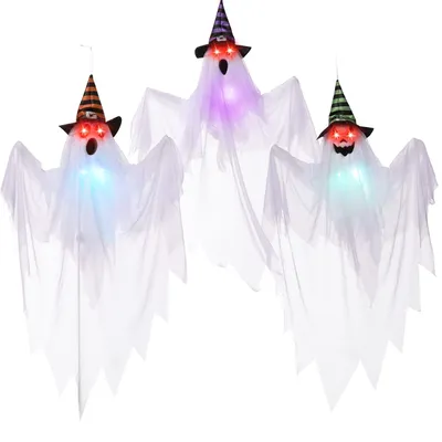 Image de Omgoods - Décorations lumineuses fantômes suspendues, lot de 3, pour Halloween