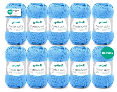 Productafbeelding van Gründl Wolle Baumwolle Quick, effen, haakgaren, 10 bollen, 50 gram, lichtblauw