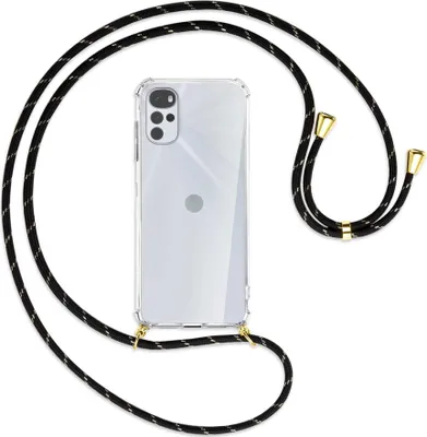 Produktbild von Handykette Backcover-Schutzhülle mit Band (Metall goldfarben) für Motorola Moto G22 4G - schwarz/gold