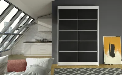 Obrázek produktu pro Moderní šatní skříň LINH 4 - šířka 120 cm, bílá / černá