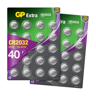 Produktbild von GP Extra Lithium Knopfzellen CR2032 3V, 40 Stück Knopfbatterien CR 2032 3 Volt