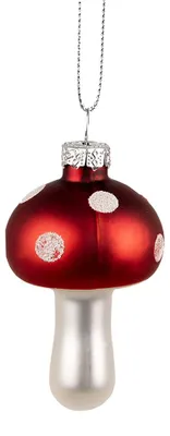 Imagen del producto de Adornos navideños de Clayre & Eef, forma de seta, diámetro 4x7 cm, rojo y blanco, de vidrio