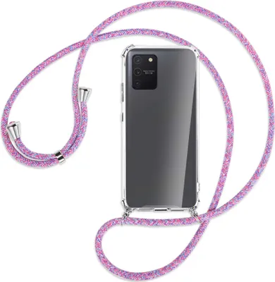 Produktbild von Handykette Backcover-Schutzhülle mit Band (Metall silberfarben) für Samsung Galaxy S10 Lite - lila/rosa/blau