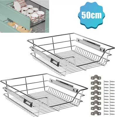 Obrázok produktu pre TolleTour 4X kuchynská zásuvka skrinka výsuvný kôš výsuvná teleskopická zásuvka vopred zmontovaná chrómovaná strieborná 50CM