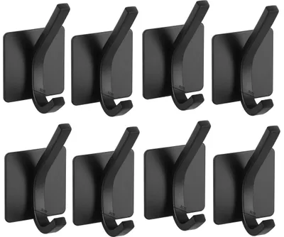 Produktbild von 8er Set Doppelhaken ohne bohren für Bad, Küche - Mehrzweckhaken selbstklebend - Handtuchhalter | 45x45 mm Klebehaken aus Edelstahl | Bademantelhaken Rostfrei | Kleiderhaken zum Kleben [schwarzmatt]