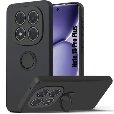 Image de Coque pour Xiaomi Redmi Note 15 Pro Plus 5G, Protection Silicone Anti-Rayures avec Anneau - Noir