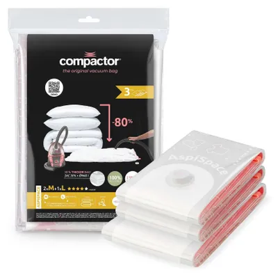 Image de COMPACTOR - Lot 3 sacs rangement sous vide Aspispace M+L - 80 x  x H.100 CM - Transparent