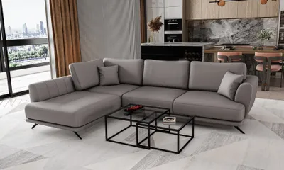 Produktbild von Sehr bequemes, praktisches, hochfunktionelles, elegantes Ecksofa, Ottomane links oder Rechts, Schlafsofa mit Schlaffunktion, Schlafsofa mit Bettkasten - Ecksofa Likido Softis 29 Grau Ottomane Links