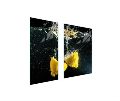 Produktbild von Herdabdeckplatten 2 teilig 75x52 Glaskeramikkochfeld Abdeckung Glas Schneidebrett Zitrone Schwarz