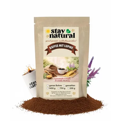 Produktbild von Stay Natural Kaffee mit Lupine gemahlen 750g – Kaffee Lupinen Mischung, ausgewogenes Aroma mit Koffein, mild & vollmundig, aus deutschen Süßlupinen, nachhaltig geröstet