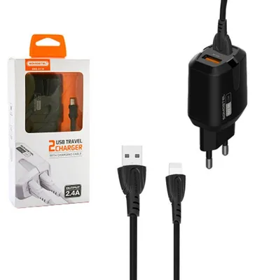 Obrázek produktu pro Nabíječka Somostel s 2 USB porty, 12W + USB - Lightning kabel, 2.4A, 1 metr, černá