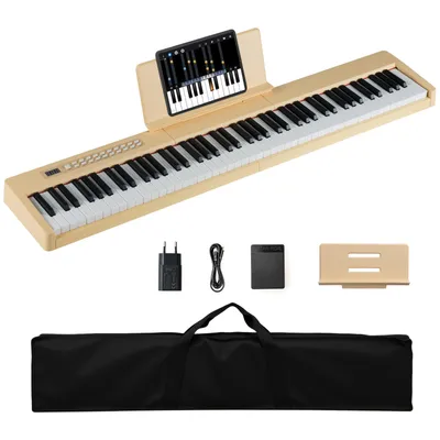 Image de COSTWAY Keyboard Piano 88 touches, Piano numérique avec MIDI, pédale de sustain, support musical & sac de transport, Piano électrique portable, jaune