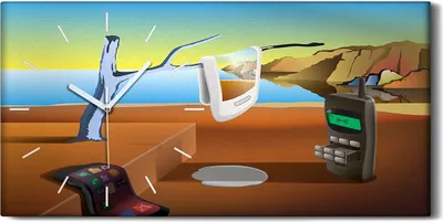 Produktbild von Wanduhr Uhr Wandbild Leinwand Geräuschlos Kunstdruck 60x30 Surreale Landschaft - weiße Hände