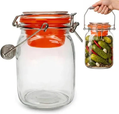 Produktbild von 1,5 L Fermentierglas mit Bügelverschluss & Beschwerer Sauerkraut Glas Kimchi Einmachglas Fermentationsglas luftdicht stapelbar